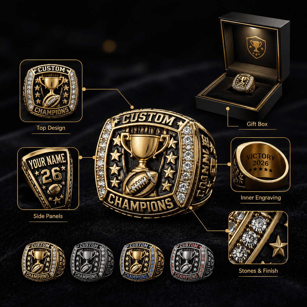 Custom championship ring details and engraving