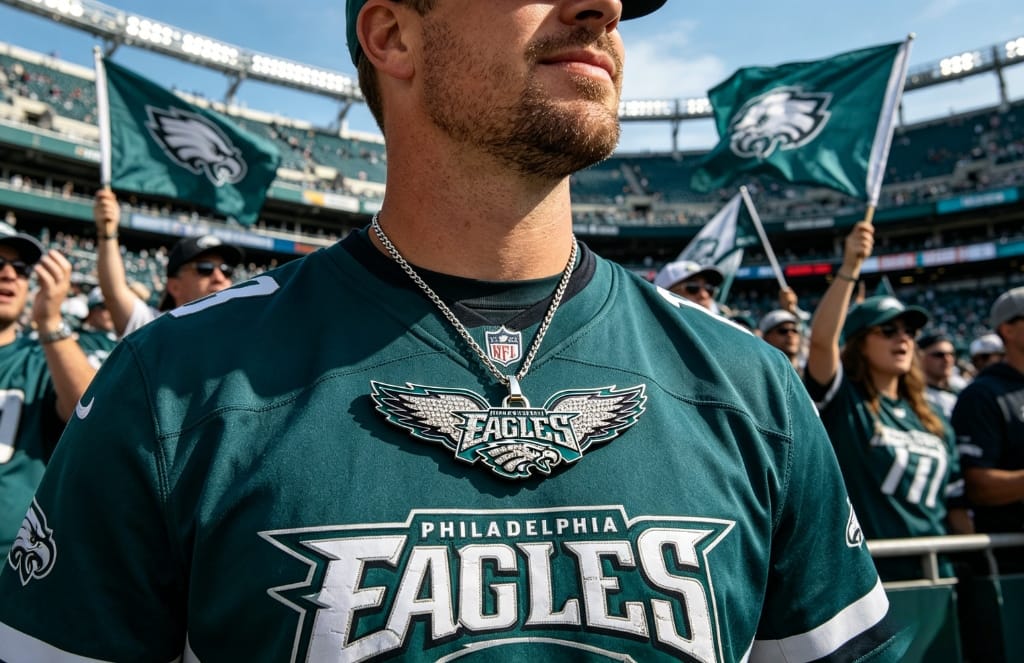 Philadelphia Football Wing Pendant Necklace 24 inch-Jewelry Gift for Football Fans