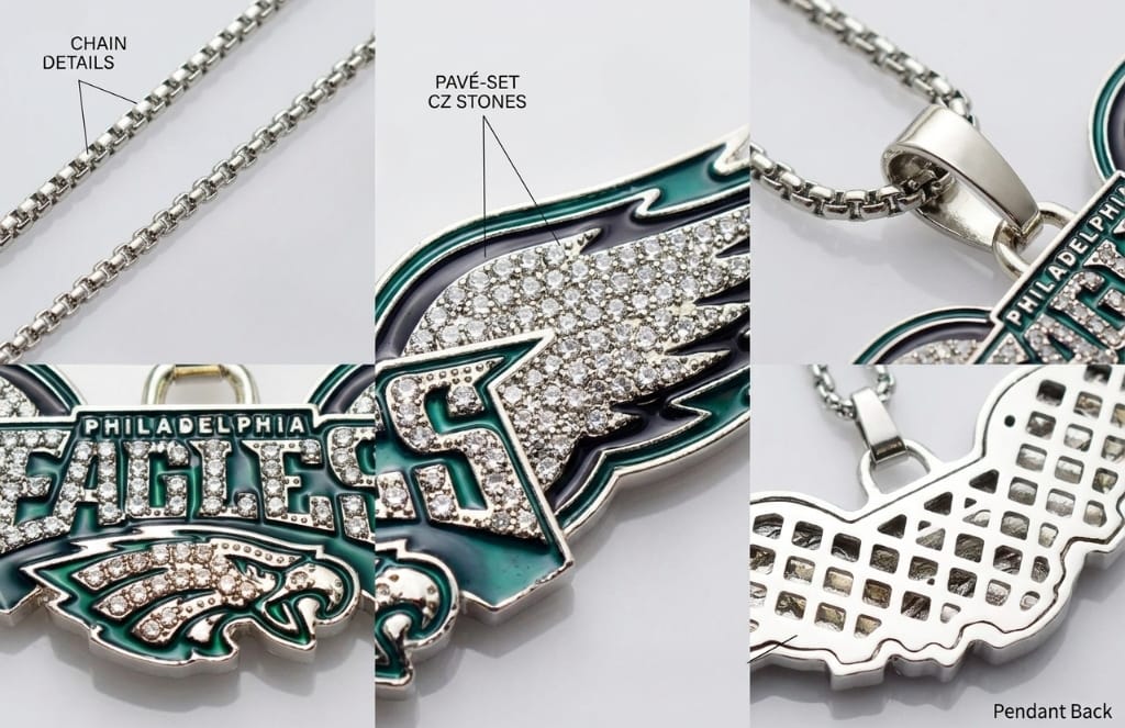 Philadelphia Football Wing Pendant Necklace 24 inch-Jewelry Gift for Football Fans